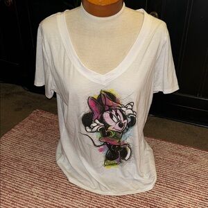 Disney White V-Neck Minnie Mouse Sketch Graphic Tee